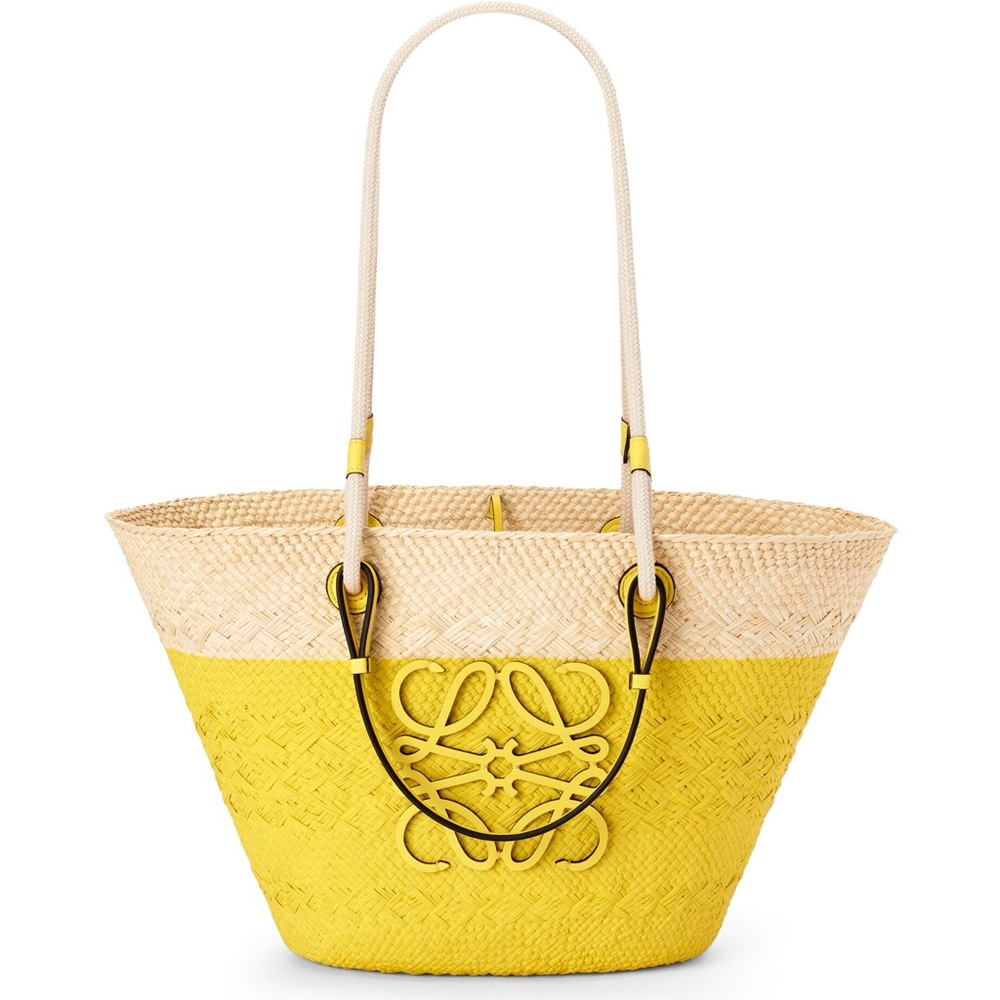 Loewe Anagram Colorblock Yellow Raffia Tote Bag